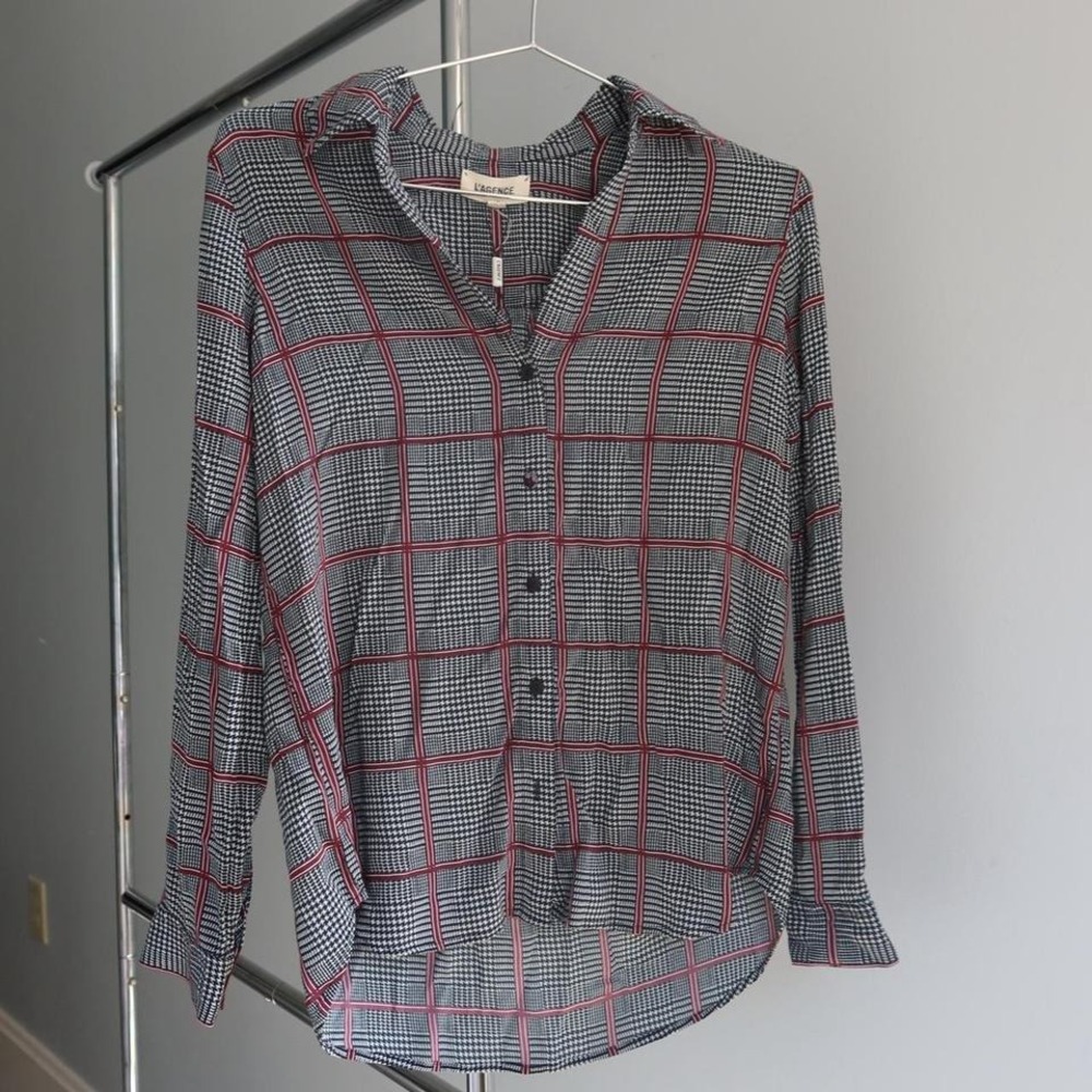 L'Agence black and maroon plaid‎ button-up shirt